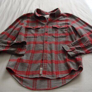 LUCKY BRAND Long Sleeve Gray & Red PLAID FLANNEL Shirt Sz SMALL (Men's)